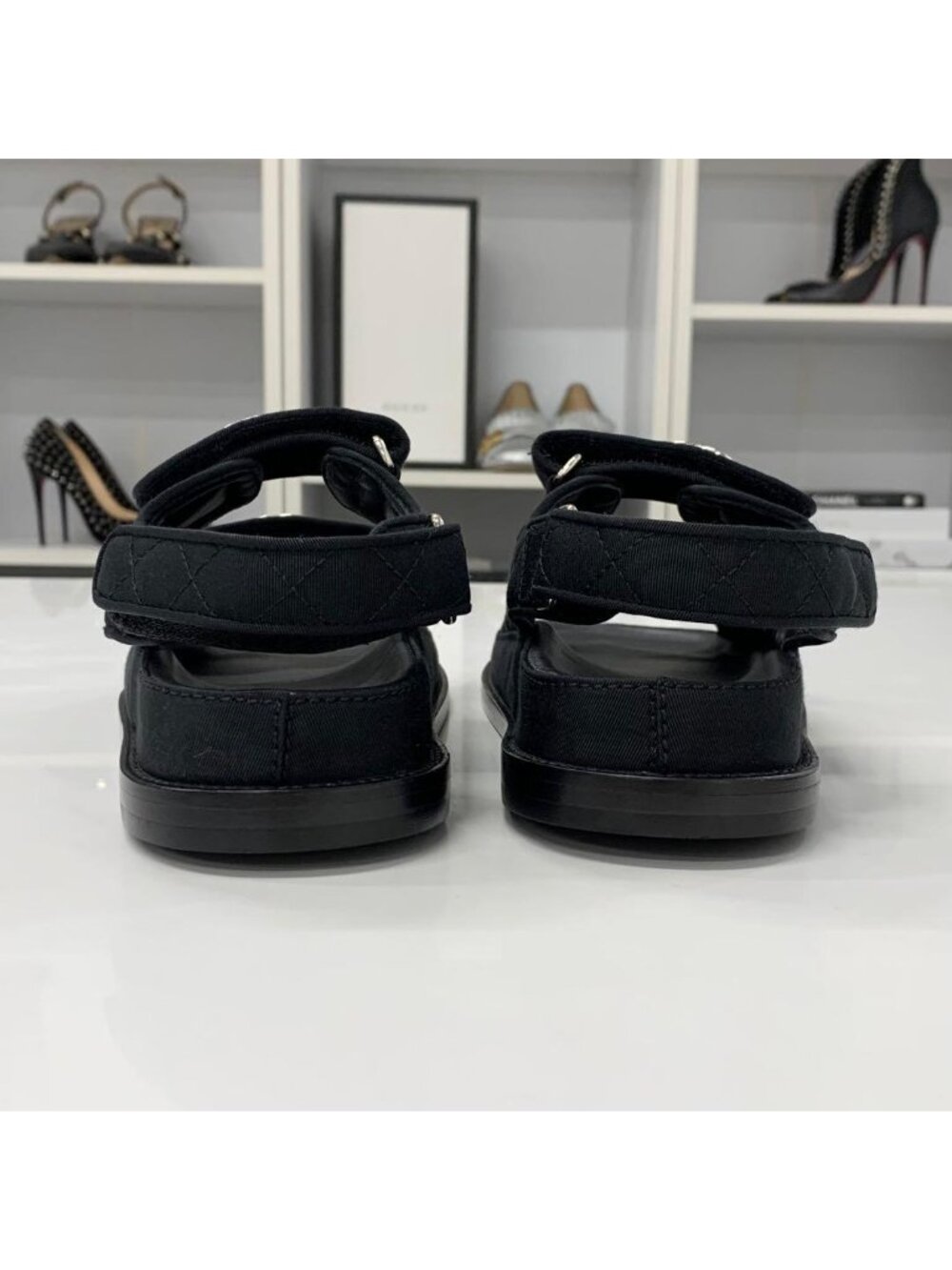 Chanel Fabric CC Logo Rhinestone Velcro Sandals - Picture 5 of 10